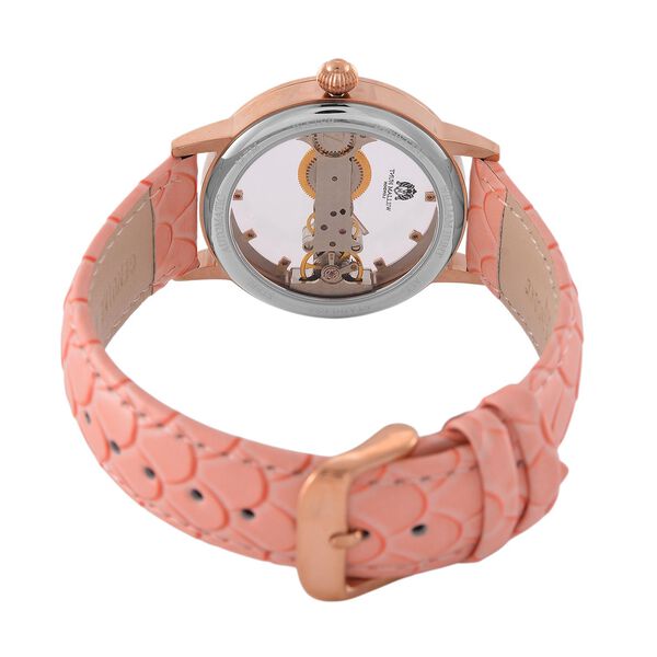 William Hunt Automatik-Uhr, Hohles Zifferblatt mit weißen Kristallen, rosa Lederarmband, 5ATM wasserdicht image number 6