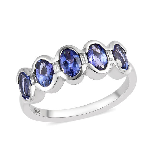 Tansanit und Zirkon 5 Stein Ring 925 Silber Platin-&Uuml;berzug image number 4