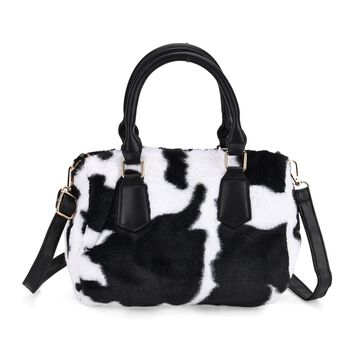 Crossbody Bag in Kuhfell-Optik, Schwarz-Wei&szlig;, 26x17x13cm