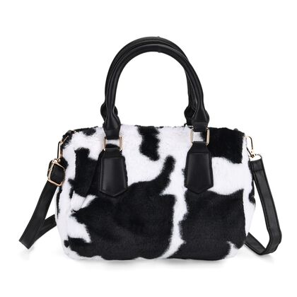 Crossbody Bag in Kuhfell-Optik, Schwarz-Wei&szlig;, 26x17x13cm