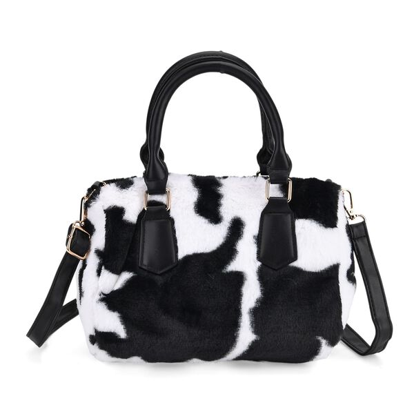 Crossbody Bag in Kuhfell-Optik, Schwarz-Weiß, 26x17x13cm image number 0