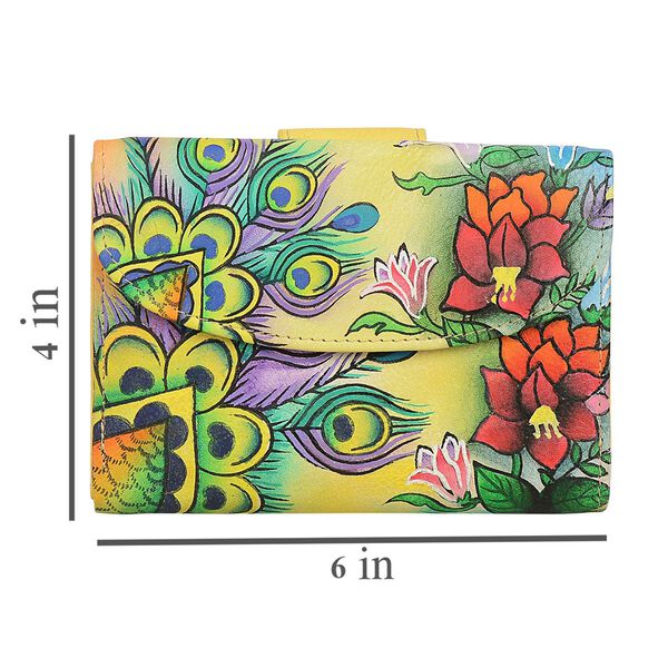 SUKRITI - handbemalte Bi-Fold Geldbörse aus echtem Leder mit RFID Schutz, Blumenmuster, 14x9,52 cm, Braun image number 7