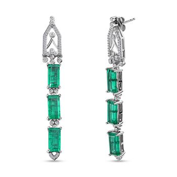 GP Kollektion - Smaragd-Triplett-Quarz, Kanchanaburi Blauer Saphir Ohrringe, 925 Silber platiniert ca. 13.32 ct