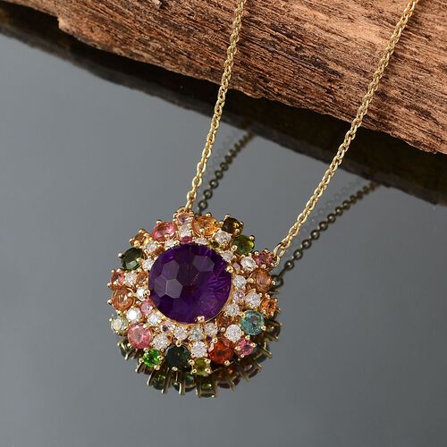 AA Afrikanischer Amethyst, Mehrfarbig-Turmalin Halskette ca. 45 cm 925 Silber 750 Gelbgold Vermeil ca. 10.73 ct image number 1