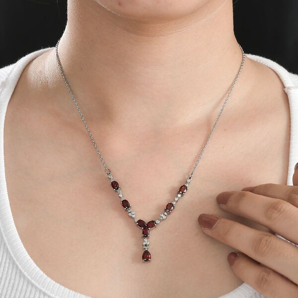 Roter Granat Halskette ca. 45 cm Edelstahl ca. 4.77 ct image number 3