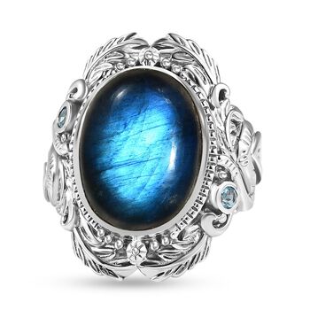 AAA Labradorit und blauer Topas-Cocktail-Ring im Handwerker-Stil - 13,11 ct.