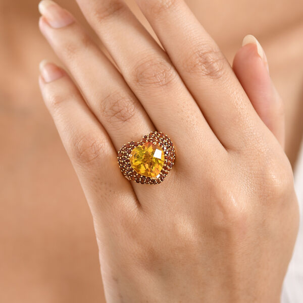 D'Joy Sphaleros Quarz, Mosambik Granat Ring 925 Silber 750 Gelbgold Vermeil (Gr&ouml;&szlig;e 17.00) ca. 7,98 ct image number 3