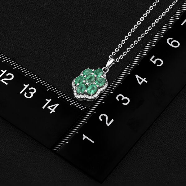 AAA Kagem sambischer Smaragd und Zirkon-Cluster-Anh&auml;nger mit Kette in Silber image number 2