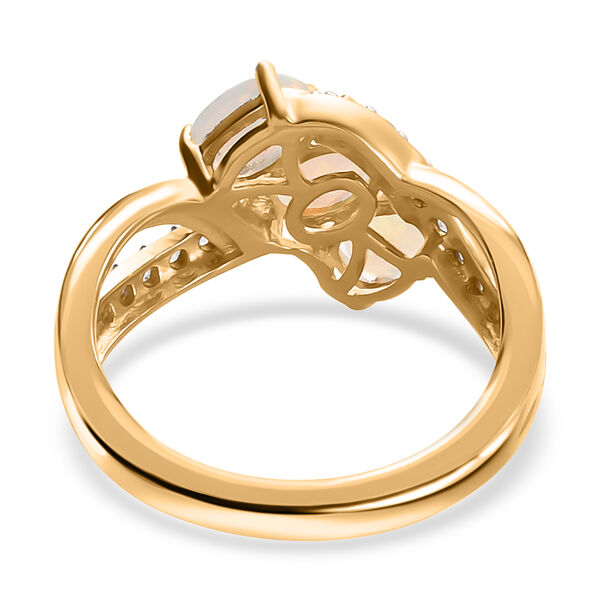 Nat&uuml;rlicher &Auml;thiopischer Opal und Zirkon Ring 925 Silber 585 Vergoldet image number 4