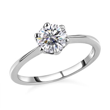 88 Facetten Moissanit-Ring, 925 Silber platiniert, ca. 0,74 ct