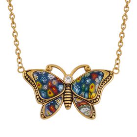 Mehrfarbige Halskette im Murano-Stil in Goldton, 60 cm