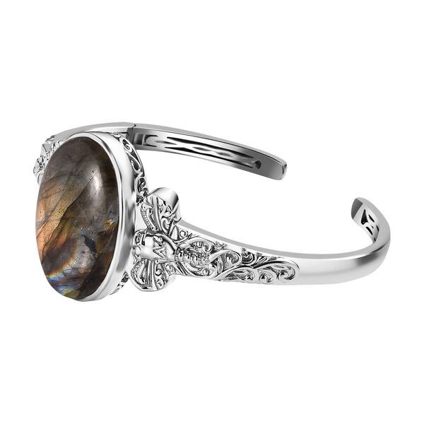 Labradorit Armreif ca. 19 cm Reines Messing platiniert ca. 33,67 ct. image number 4