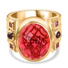 GP Royal Art Deco Kollektion - Padparadscha Quarz Triplette, Rhodolith Granat Ring, 925 Silber Gelbgold Vermeil, (Größe 18.00) ca. 11.67 ct