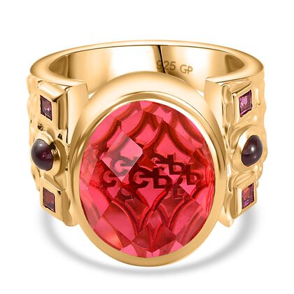 GP Royal Art Deco Kollektion - Padparadscha Quarz Triplette, Nat&uuml;rlicher Rhodolith Granat Ring, 925 Silber Gelbgold Vermeil, (Gr&ouml;&szlig;e 18.00) ca. 11.67 ct