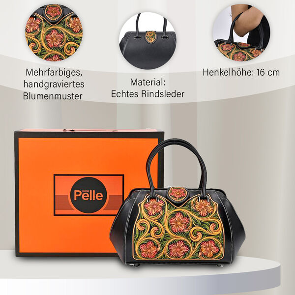 Grand Pelle  - Echtleder Handtasche, 35,5x23x18 cm, schwarz image number 3