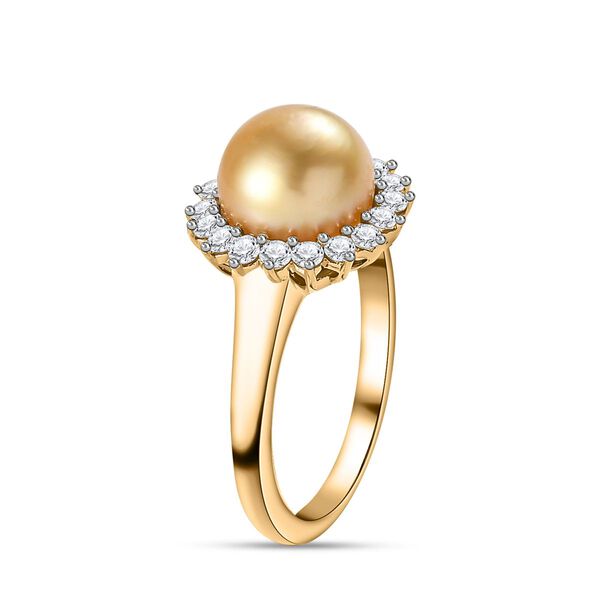 Goldene Südsee Perle, Weißer Zirkon Ring, (9-11mm), 925 Silber Gelbgold Vermeil (Größe 16.00) image number 5