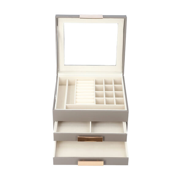 Schmuckschatulle aus Kunstleder mit Glasdeckel, Anti-Anlauf-Futter, Grau image number 4