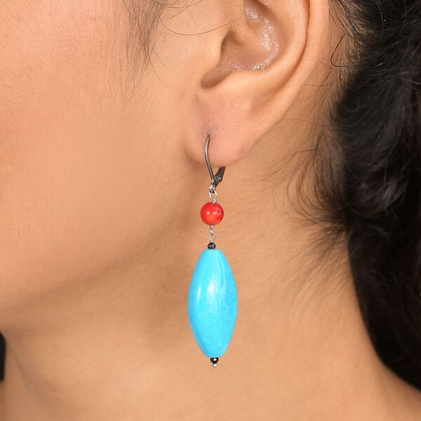 Gefärbte blaue Magnesit und Koralle Ohrringe - 60 ct. image number 3