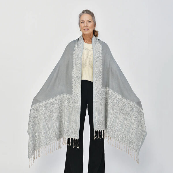 Gewebter Viskose Jamawar Schal, hellgrün image number 2