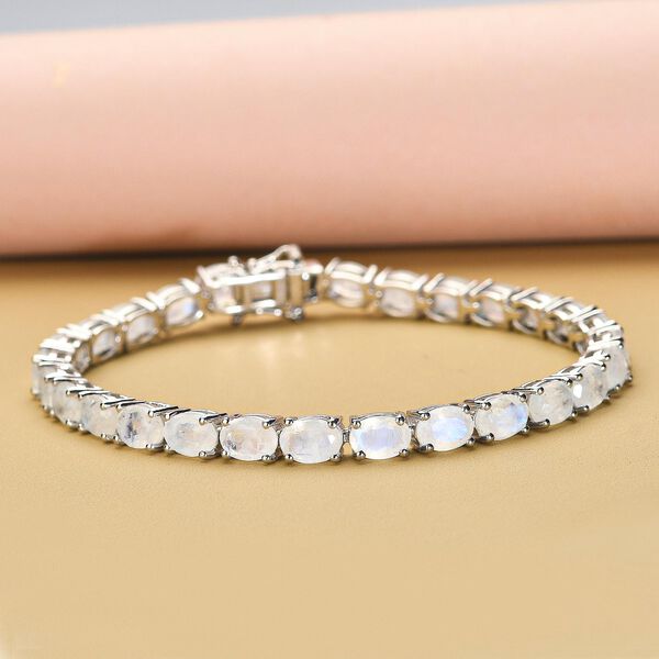 AA Premium Regenbogen Mondstein und wei&szlig;es Zirkon-Armband, ca. 20 cm, 925 Silber platiniert ca. 21,51 ct image number 2