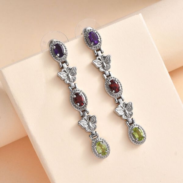 Rote Granat, Peridot und afrikanische Amethyst Ohrringe - 2,92 ct. image number 2