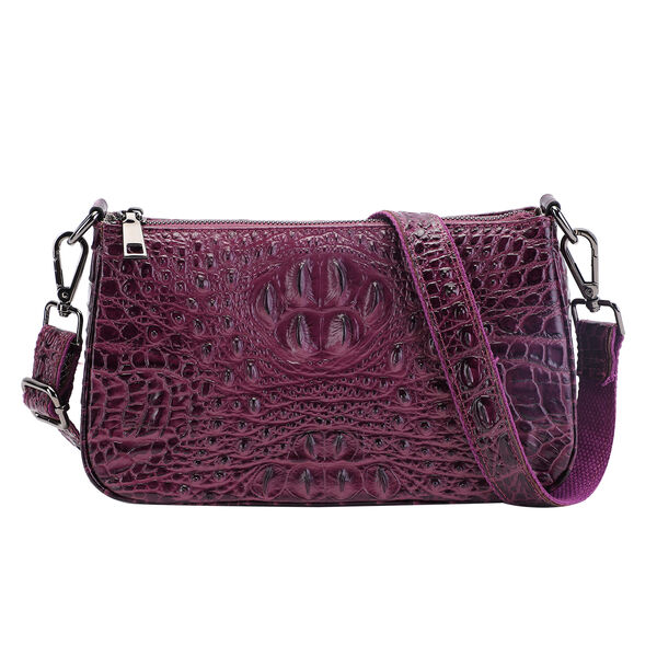 Schultertasche aus 100% echtem Leder mit Kroko-Pr&auml;gung, Lila&nbsp;
