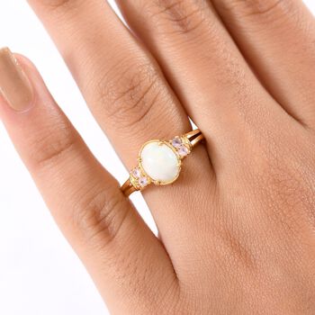 D'Joy AA Nat&uuml;rlicher, &auml;thiopischer Welo Opal, Rosa Saphir Ring 925 Silber vergoldet (Gr&ouml;&szlig;e 20.00) ca. 1,33 ct