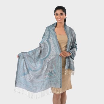 Jamawar-Schal aus Modal-Seiden, 70x200cm, Blau