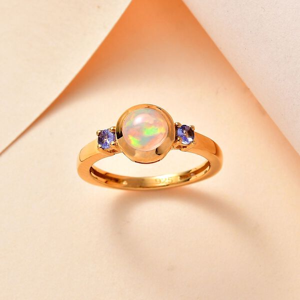 AA Natürlicher, äthiopischer Welo Opal, Tansanit Ring 925 Silber vergoldet (Größe 16.00) ca. 0,74 ct image number 2