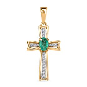 Eternal Cross - D joy Kagem Sambischer Smaragd, Weißer Zirkon Anhänger 925 Silber 750 Gelb Vergoldet ca. 0.64 ct