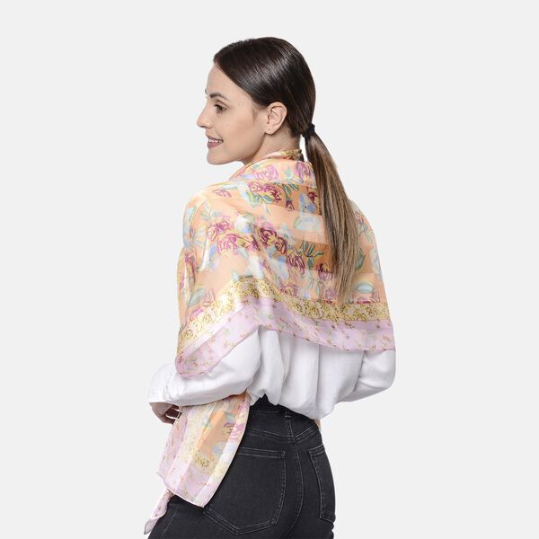 LA MAREY: Bedruckter Schal aus 100% Maulbeerseide, inkl. Geschenkbox, Blumenmuster, Mehrfarbig&nbsp; image number 2