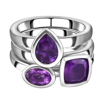 Stapelbarer, afrikanischer Amethyst 3-fach-Ring, Edelstahl ca. 1,87 ct
