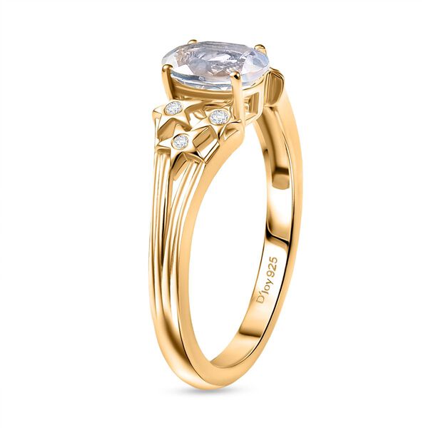 D joy AAA Premium Malagasy Regenbogen Mondstein, Moissanit Ring 925 Silber 750 Gelbgold Vermeil (Größe 19.00) ca. 0.75 ct image number 5