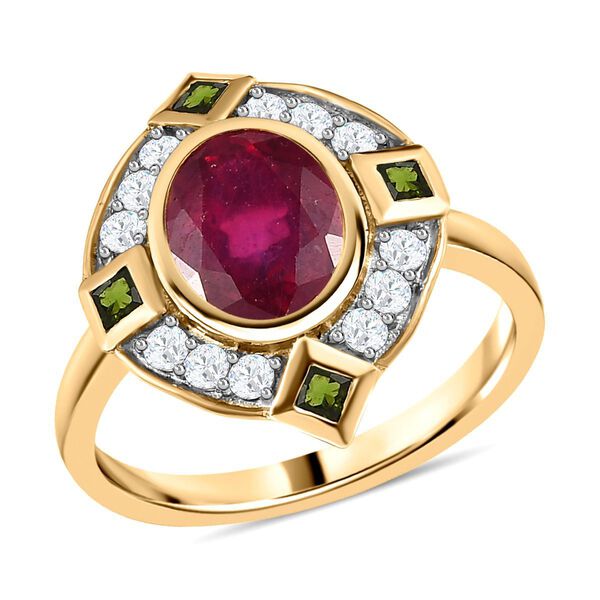 Afrikanischer Rubin (Fissure gefüllt), Natürlicher Chromdiopsid Ringe 925 Silber vergoldet (Größe 17.00) ca. 3.11 ct image number 3