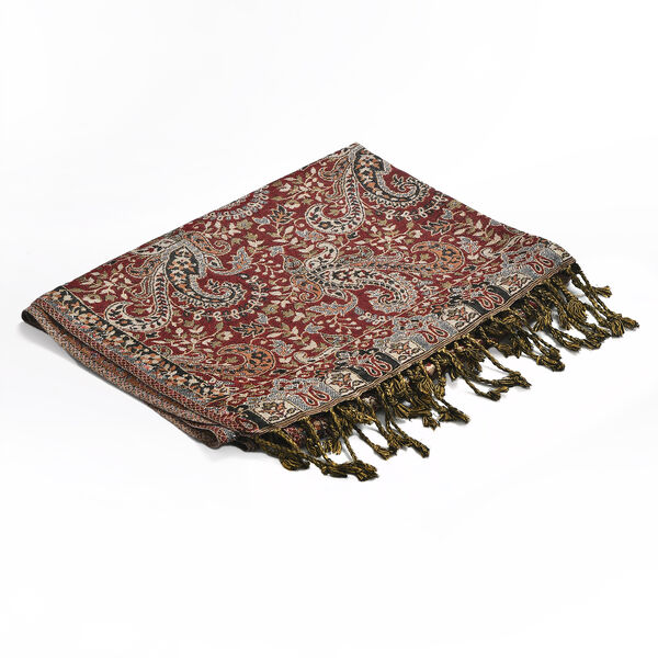 Jamawar-Schal, 3-Schiffchen-Webung, 70x200 cm, Paisley