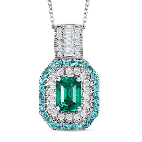 RHAPSODY zertifiziert und geprüft AAAA Kagem sambischer Smaragd, Paraiba Turmalin und Diamant Anhänger mit 45cm Kette in 950 Platin - 1,77 ct. image number 0