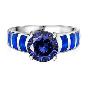 Tansanit Zirkonia und simulierter blauer Opal-Ring