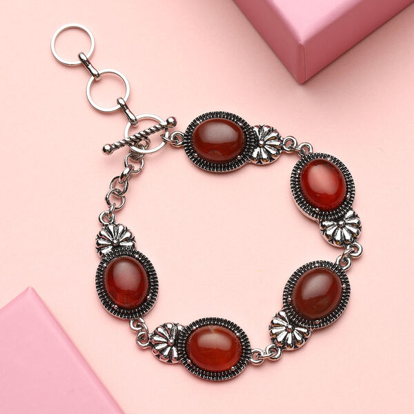Rotes Achat-Armband, ca. 20 cm, silberfarben, schwarz oxidiert ca. 42,50 ct image number 2
