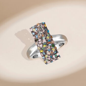 Mehrfarbiger Diamant-Ring, 925 Silber platiniert (Gr&ouml;&szlig;e 21.00) ca. 0.50 ct