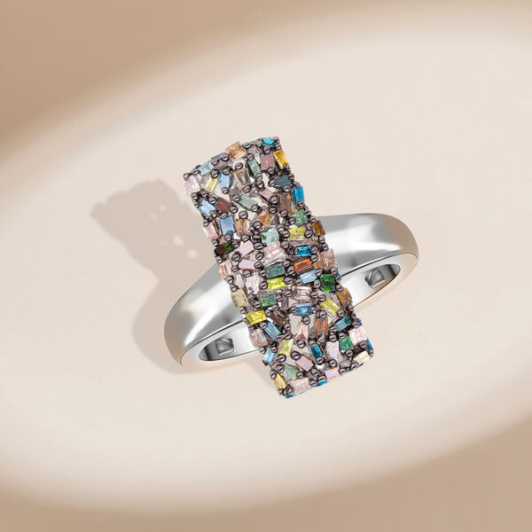 Mehrfarbiger Diamant-Ring, 925 Silber platiniert (Gr&ouml;&szlig;e 21.00) ca. 0.50 ct image number 2