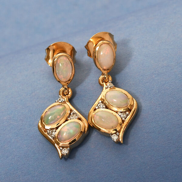 Nat&uuml;rlicher &Auml;thiopischer Opal und Zirkon Ohrh&auml;nger 925 Silber vergoldet ca. 1,09 ct&nbsp; image number 2