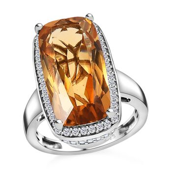 Citrin, wei&szlig;er Zirkon Ring, 925 Silber platiniert, (Gr&ouml;&szlig;e 17.00) ca. 12.92 ct