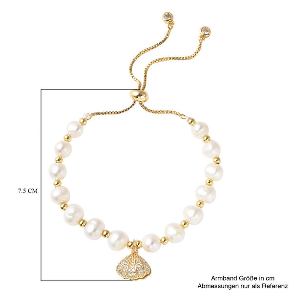 Wei&szlig;es S&uuml;&szlig;wasserperlen- und wei&szlig;es, k&uuml;nstliches Diamant-Armband, 16.5 cm, Messing image number 7