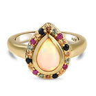 Natürlicher Äthiopischer Opal und Mehrfarbig Saphir Ring 925 Silber vergoldet  ca. 1,37 ct image number 0