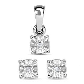 2er-Set- weißer Diamant-Anhänger und Ohrringe