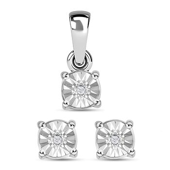 2er Set, wei&szlig;e Diamant Anh&auml;nger und Ohrringe, 925 Silber platiniert