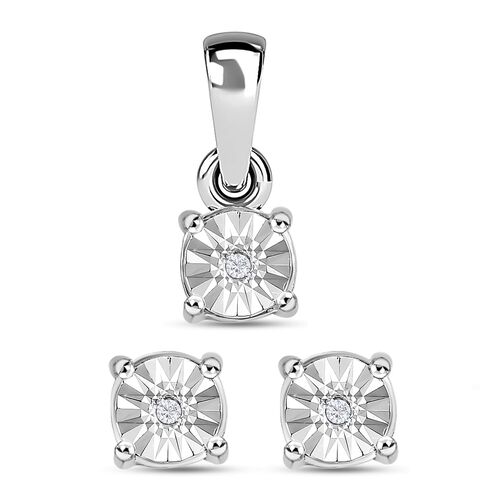 2er-Set- weißer Diamant-Anhänger und Ohrringe image number 0