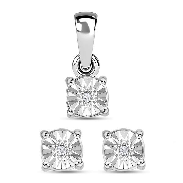 2er-Set- wei&szlig;er Diamant-Anh&auml;nger und Ohrringe