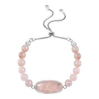 Rosenquarz Flexibles Bolo-Armband, ca. 15-22 cm, Edelstahl ca. 70.00 ct