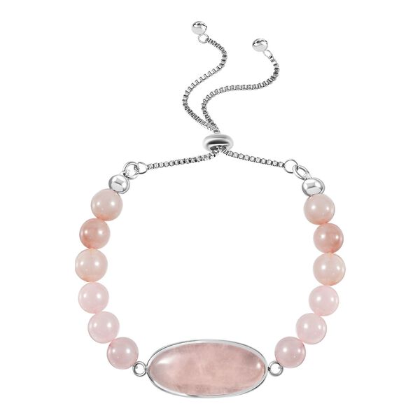 Rosenquarz Flexibles Bolo-Armband, ca. 15-22 cm, Edelstahl ca. 70.00 ct